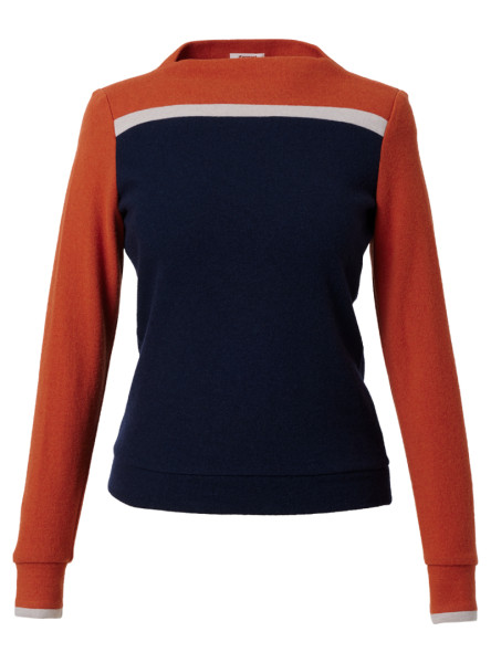 strickpullover modell: fanny navy-orange-sand