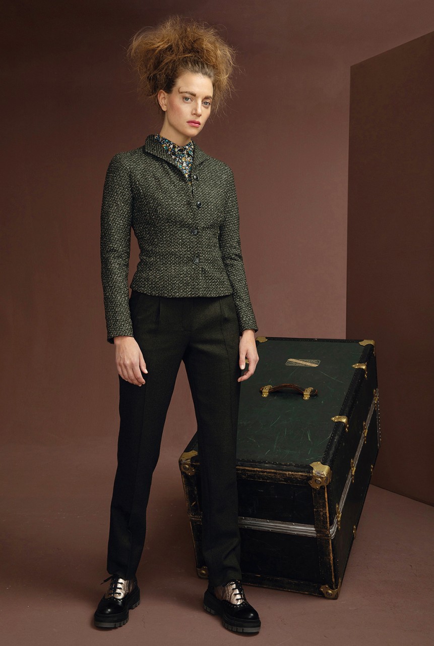 jacke modell: gundula bouclé mélange olive
