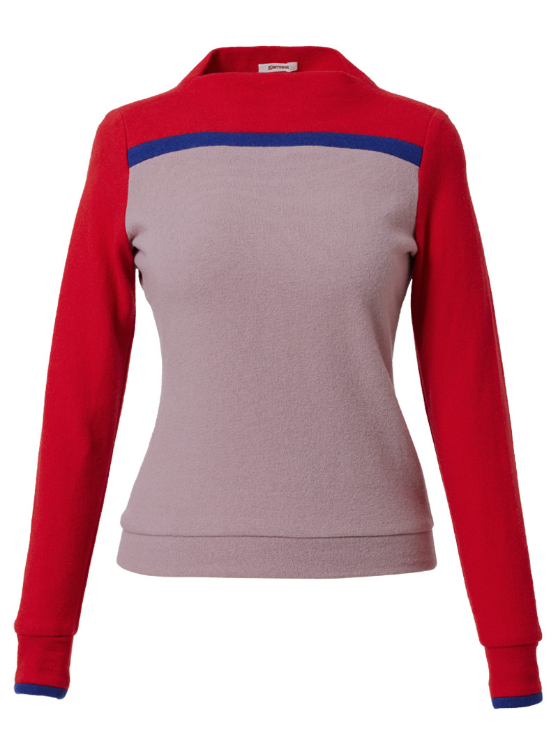 strickpullover modell: fanny dusty rose-poppy-royal blue