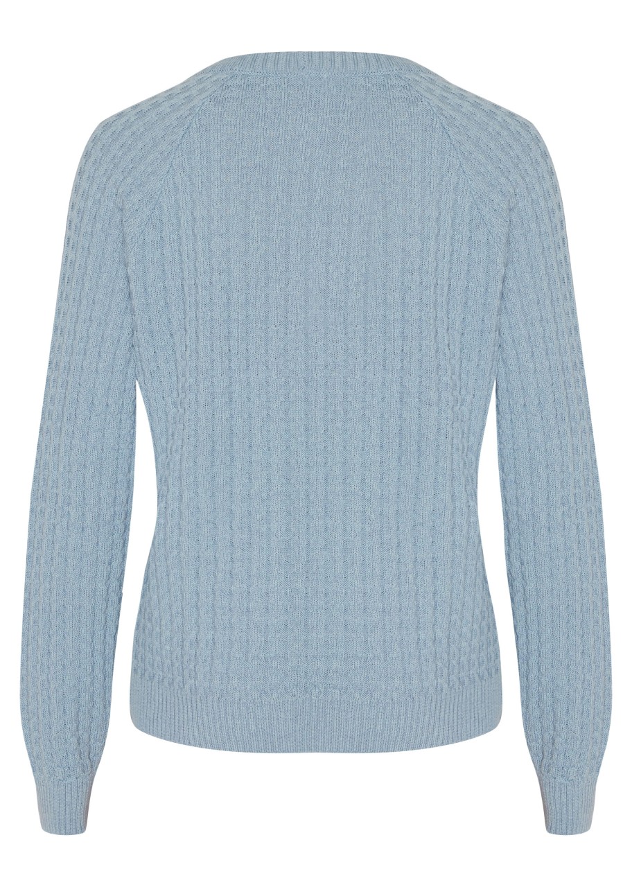 henningsen raglanstrickpullover mit ziegelmuster hellblau melange