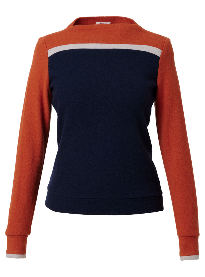 strickpullover modell: fanny navy-orange-sand