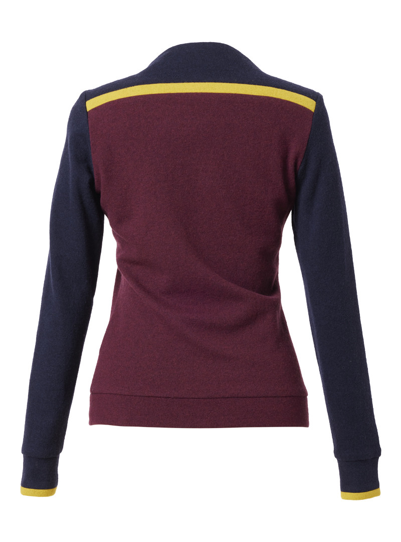 strickpullover modell: fanny portwine-navy-brass
