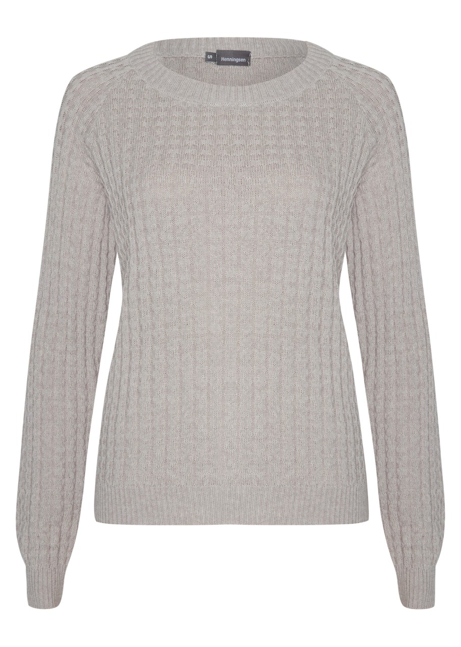 henningsen raglanstrickpullover mit ziegelmuster creme melange